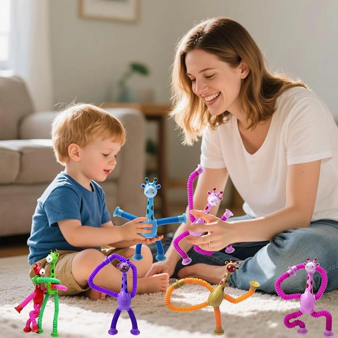 Suction Cup Robot Toy,Toys for Kids with Autism,Autism Sensory Products,Suction Cup Toy,pop Tubes Robots Stress and Anxiety Relief for Kids 3 4 5 6 7,Christmas Easter Gifts (Giraffe 12PC)