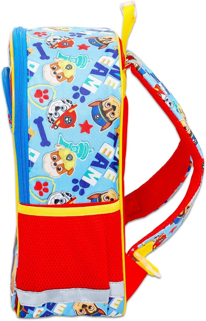 Paw Patrol Backpack for Boys Set - Bundle with 14” Bag Featuring Chase, Rubble, Marshall Plus Water Bottle, Stickers, More | Paw Patrol School Backpack for Kids