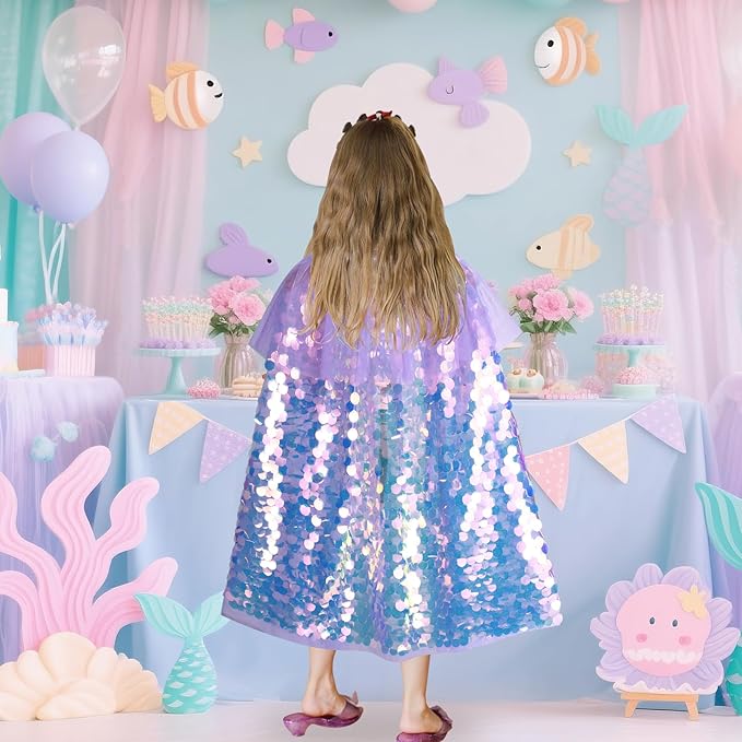 Meland Princess Dress Up for Girls 3-8, 11Pcs Mermaid Cape with Crown, Dress Up Clothes Birthday Gift Toys for Girls Toddlers