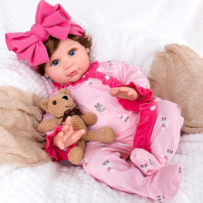 Aori Reborn Baby Dolls 22 Inch Realistic Baby Girl - Lifelike Weighted Newborn with Realistic Wig Hair, Magnetic Pacifier & Pink Outfit, Gift for Collectors, Kids 3+