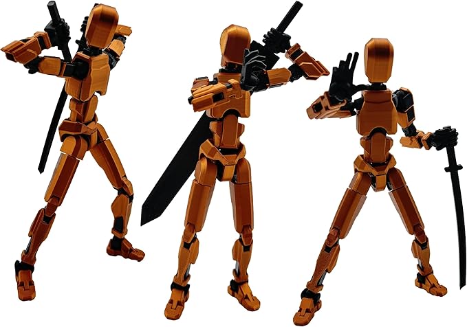 3D Printed Enlarge Body Size 8.1-inch Action Figure Dummy20, Full Body Mechanical Movable Toy, Multiple Accessories, Desk Decoration (Bracket, 3 HandsType, Weapons, Armour) (Copper Color)