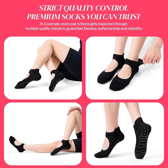 COOLMATE Pilates Socks with Grips for Women, Yoga Socks, Crew Non Slip Women for Barre, Pilates Gifts for Women