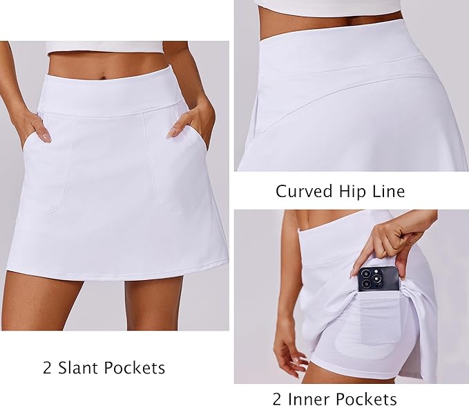 PINSPARK 17" Golf Skorts for Woman High Waisted Tennis Skirt with 4 Pockets | Lightweight, Quick Dry, 4-Way Strecth, Breathable, Tummy Control, UPF 50+ Athletic Skort for Workout, Pickleball, Gym, Casual