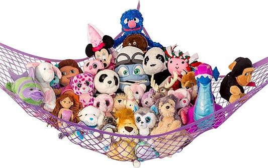 Lilly's Love Large Stuffed Animal Hammock | Corner Hanging Organizer, Stuffed Animal Storage | Easy to Hang Plushie Net w/Included Anchors & Hooks | Cute Room & Bedroom Decor (Purple)