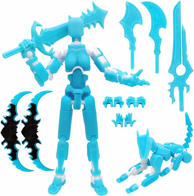 T13 Action Figures (Grow in The Dark Blue) Titan 13 Action Figures T13 3D Action Figure Set Already Assembled Dummy 13 Nova T-13 Robot 3D Printed Multi-Jointed Movable Toy (Blue White + Dog)