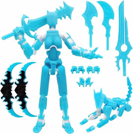 T13 Action Figures (Grow in The Dark Blue) Titan 13 Action Figures T13 3D Action Figure Set Already Assembled Dummy 13 Nova T-13 Robot 3D Printed Multi-Jointed Movable Toy (Blue White + Dog)