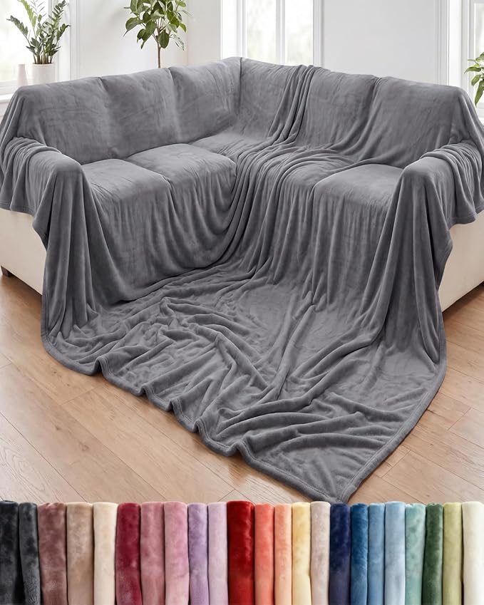 Ultra Soft Fleece Blanket Giant Blanket Size - Flannel Fleece Luxury Blanket - Lightweight for Couch Bed Chair - Thick, Warm and Breathable - All Season Cozy, Dark Grey