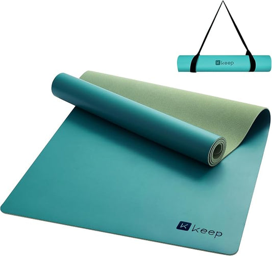 KEEP Rubber Yoga Mat - Professional Sweat Absorbent PU & Natural Rubber. Non Slip Workout Mats for Women & Men, 5mm Thick, 72"x26" Extra Long Wide Pad for Hot Yoga, Pilates, HIIT, Home Gym - Strap Included