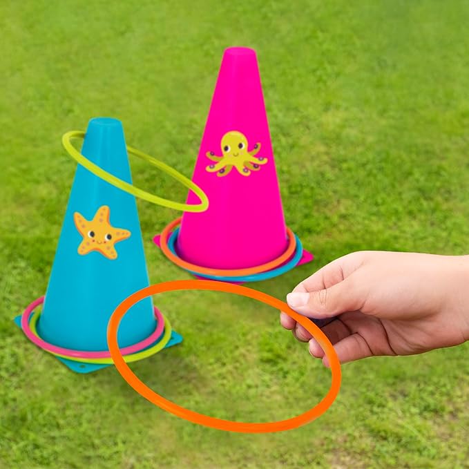 B. toys – Outdoor Games Galore Combo – Ring Toss & Egg-and-Spoon Game Set for Backyard Fun, Party Activities & Family Entertainment – Includes Easy-to-Grip Rings & Spoons – Kids Outdoor Toys 3+ Years