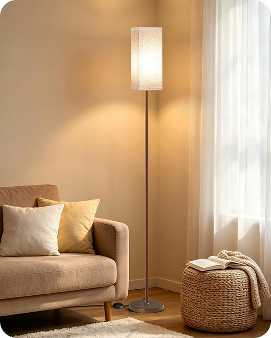 64.6" Floor Lamp, Pole with Foot Switch, Modern Standing Lamp Lampshade, Minimalist Freestanding Lamp (Bulb Not Included), for Living Room, Bedroom Office ETL Listed,Brown and Beige VE07LD05