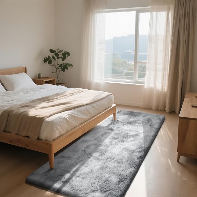 Soft Runner Rugs for Bedroom, Mottling Grey 2x6 Area Rugs Fluffy Rug Shag Area Rug Carpet, Bedside Rug for Living Room Bedroom Room Home Decor