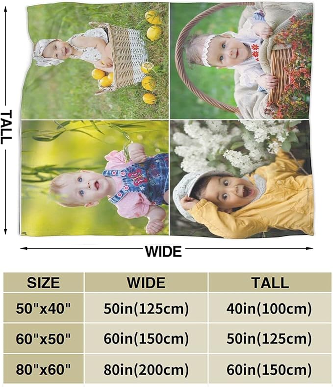 QETXVI Custom Blanket with Photos Text Customized Blanket Personalized Flannel Throw Blankets for Adult Kid Birthday Christmas Halloween Fathers Mothers Valentines Gift - 50"x 60"