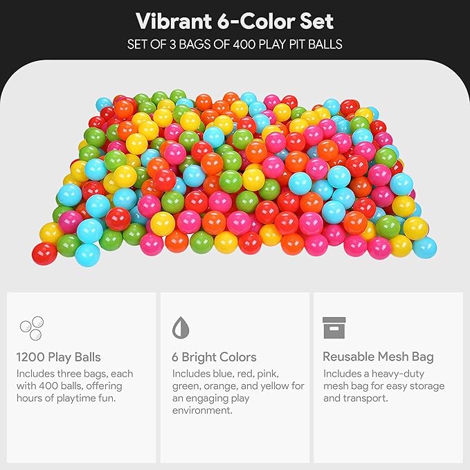 BalanceFrom Play Pit Balls Toy Set for Kids with Mesh Bag, Rainbow or Pastel Colors – Crush-Proof Plastic for Ball Pits, Playhouses, Bounce Houses, Pools, Tents, and Birthday Parties