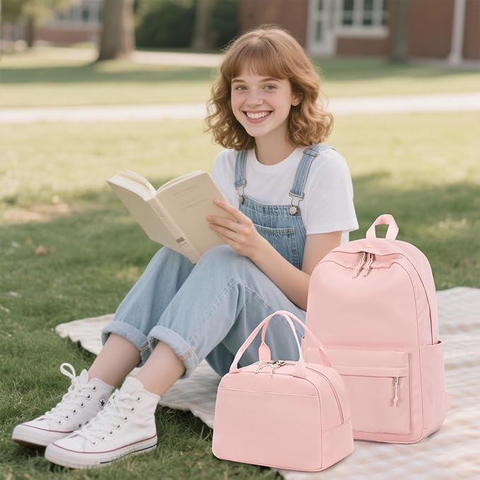 Bluboon Teen Girls School Backpack Kids Bookbag Set with Lunch Box Pencil Case Travel Laptop Backpack Casual Daypacks (Pink Set -3)