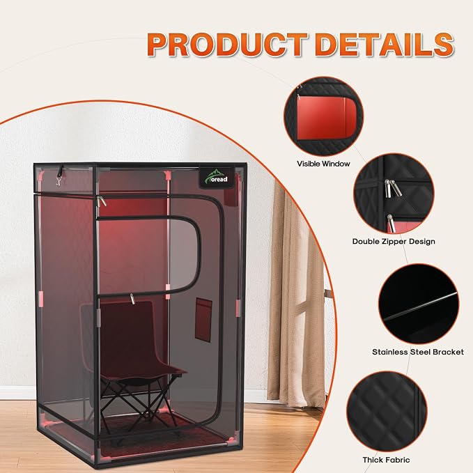 TOREAD Red Light Infrared Sauna with Red Light Therapy for Home,Portable Red Light Steam Sauna with 3L 1200W Steamer, Adjustable Temperature, Timer Setting, Remote Control, 35.4 * 35.4 * 63"