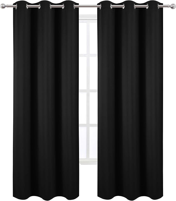 LEMOMO Black Blackout Curtains 34 x 84 Inch Length/Set of 2 Curtain Panels/Thermal Insulated Room Darkening Blackout Curtains for Bedroom