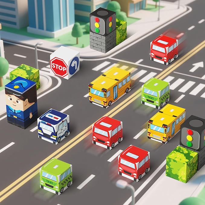 City-Themed Magnetic Building Blocks - Portable & Travel-Friendly Set for Ages 3+, STEM Learning Construction Kit with Storage Box