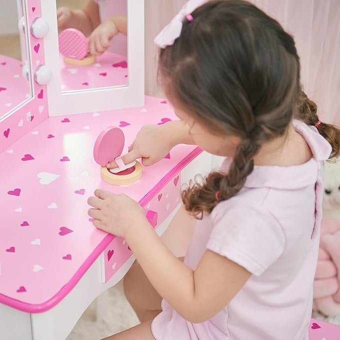 Teamson Kids - Sweethearts Print Gisele Medium Vanity - White/Pink