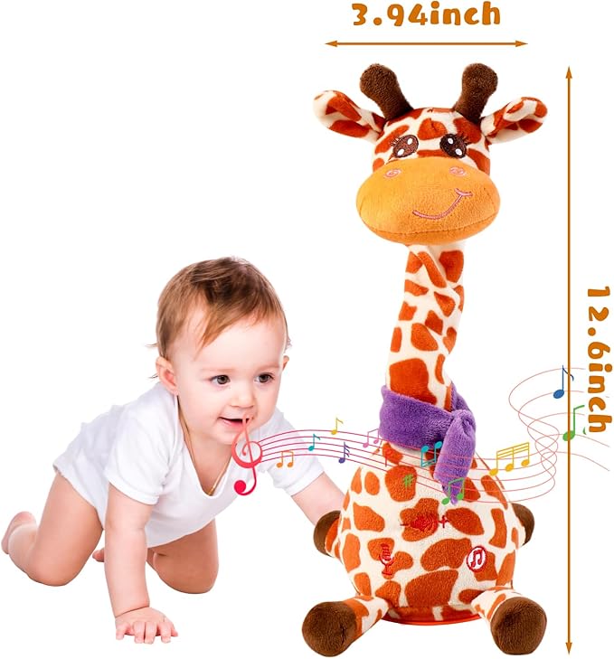 MIAODAM Dancing Giraffe Singing 10 Children's Song, Stuffed Baby Toy Repeats What You Say, Colorful Glowing Plush Interactive Toys (Giraffe-Style 2)