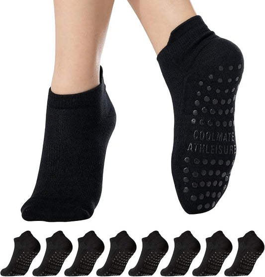 COOLMATE Pilates Socks with Grips for Women, Yoga Socks, Crew Non Slip Women for Barre, Pilates Gifts for Women