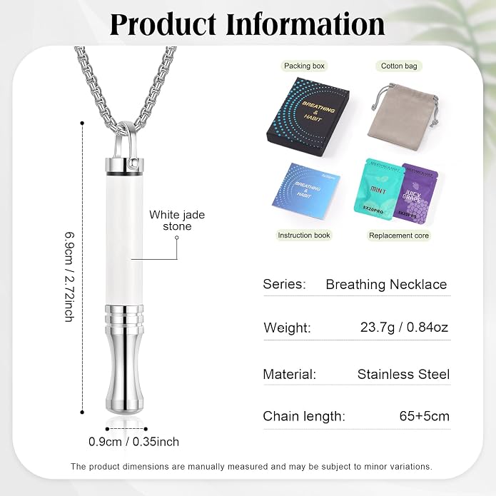 Breathing Necklace, Natural Stone Breathe Free Necklace Classic Shift for Stress Relief, Anxiety Necklace Mindful Breathefree Tool for Calm, Portable Wellness Gift for Adults