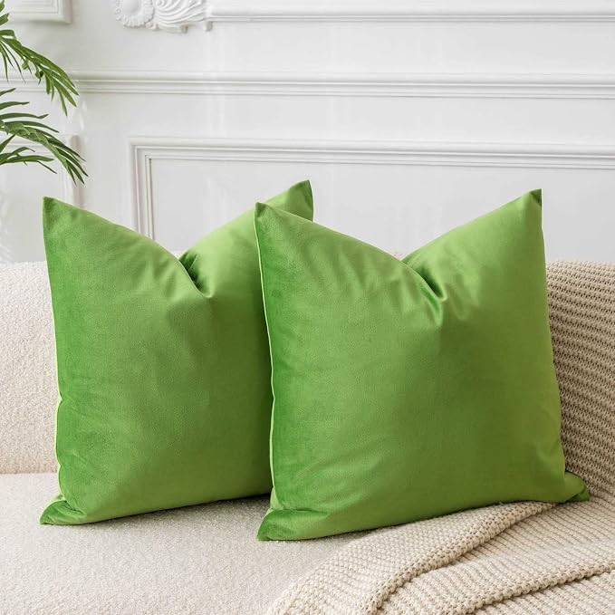 26x26 Decorative Velvet Euro Throw Pillow Covers Cases Set of 2,Apple Green | JUSPURBET Cozy Soft Couch Covers with Invisible Zipper for Modern Couch Sofa Bed Living Room Bedroom Home Decor