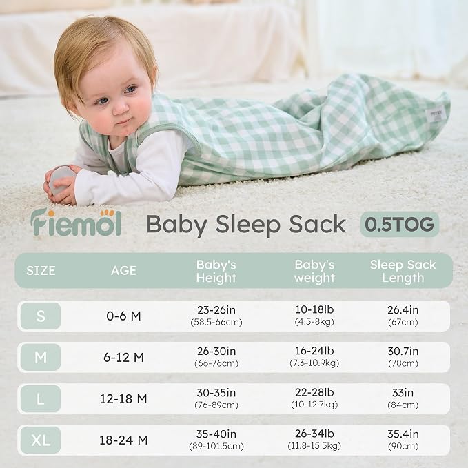Baby Sleep Sack 0-6 months, 100% Cotton Sleeping Sack for Newborn and Infant, 3 Pack Baby Wearable Blanket, 0.5 Tog Lightweight Double Zipper Sleep Bag Small Green Forest Bear