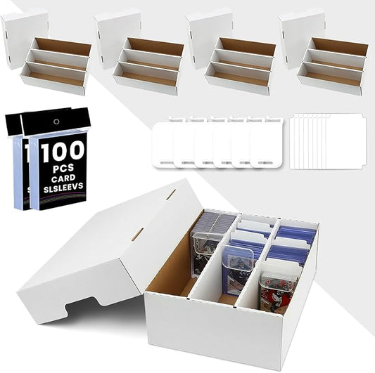3-Row 2100-Count Trading Card Storage Box, Card Storage Box With 10 Dividers,Case Box Fit for 35pt Magnetic Holders,3x4 toploaders,Adjustable partition space(4 Pack)