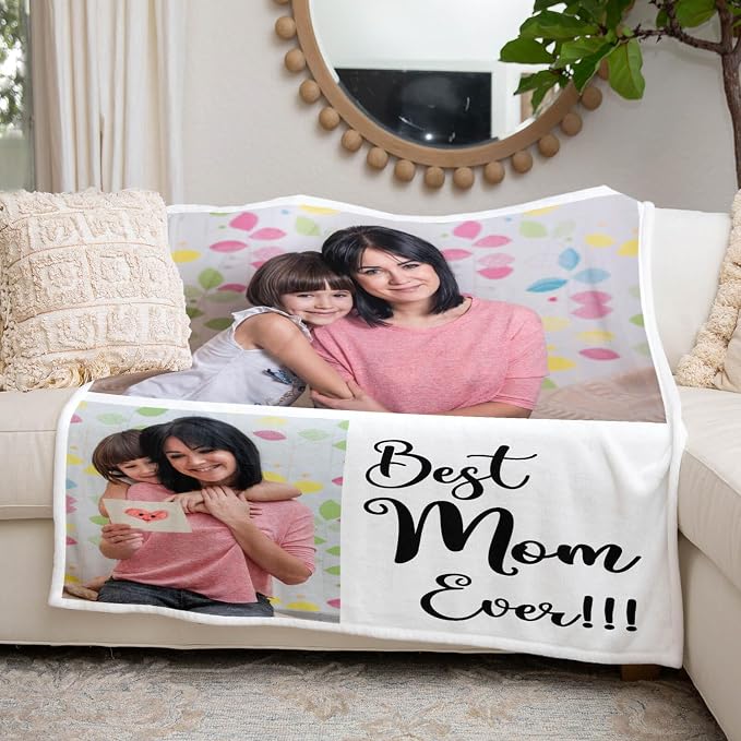 inkArts Custom Blanket with Photo, Personalized Photo Blanket, Customized Picture Blankets, Customizable Blankets, Personalized Best Mom Ever Gifts for Mom