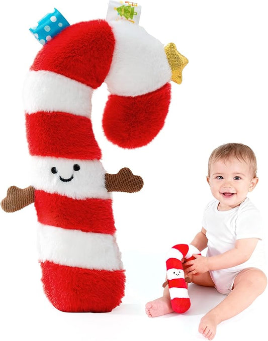 Jollybaby My Baby First Christmas Toys Candy Cane Squeaker for 0-6-12-18 Months, Car Seat Stroller Crib Toy, Christmas Stocking/Socks Stuffers Gifts for Tummy Time Infants/Newborns Boy and Girl
