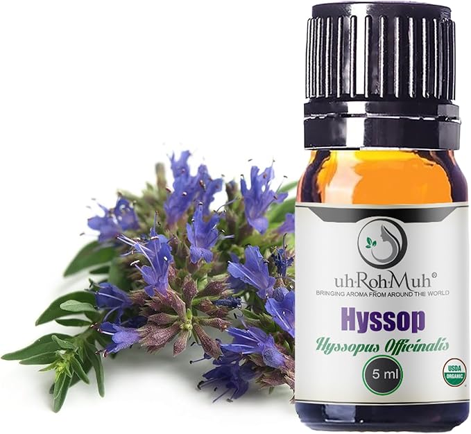 Organic Hyssop Essential Oil with Fresh Floral Scent, 100% Pure & Natural Essential Oil for Aromatherapy, Home Essential Diffuser Oil - USDA Certified Organic 5ml