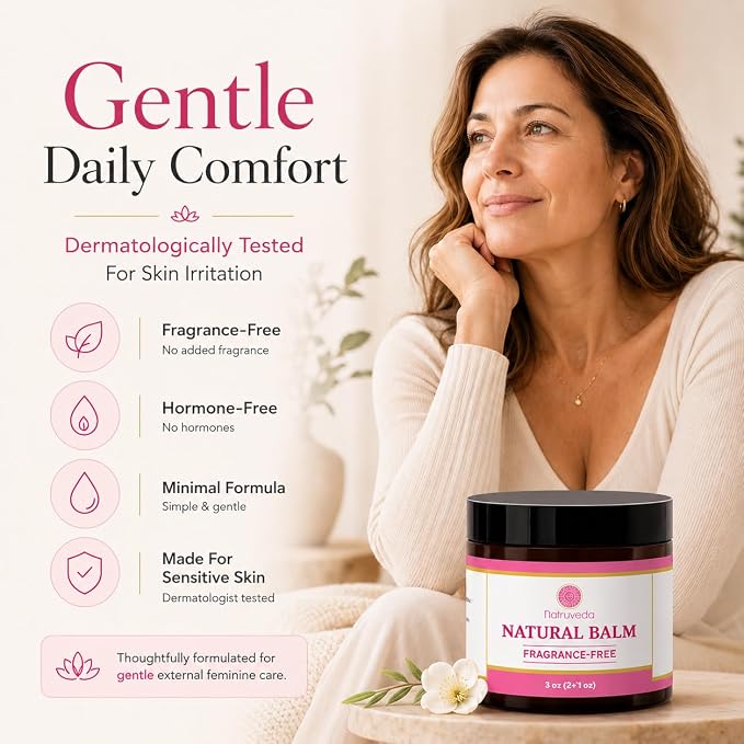 Natruveda Fragrance Free Vulva Balm Moisturizer for Women – Intimate Hydration & Menopause Dryness Support – Natural Feminine Balm for Vulvar Irritation & Itching – Hormone Free – 3 oz