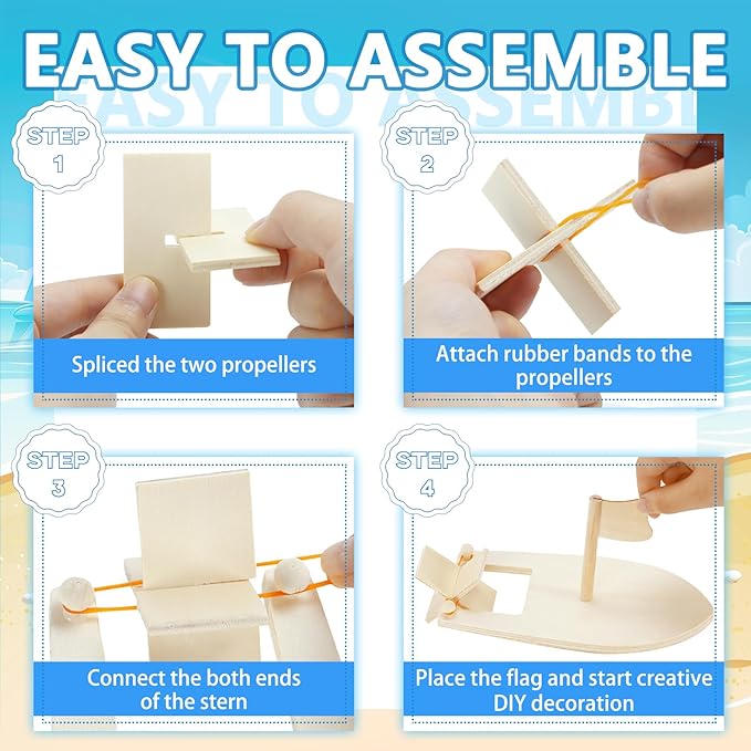 Amersumer 10 Pcs DIY Toy Wood Boat Craft Kits, Mini Wooden Sailboat Kits, Paddle Boats Paint and Decorate for School Projects, Make Your Own Sailboat Craft