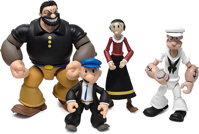 Boss Fight Studio Popeye Classics Set of 4 – Popeye in White Sailor Suit, Olive OYL, Bluto, Castor OYL - Highly Articulated Collectible Figurines with Accessories, Alternate Heads and Hands - 1:12