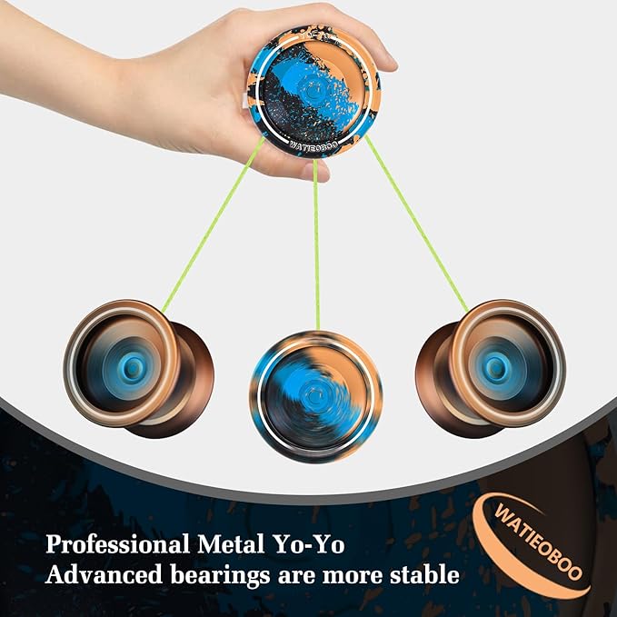 WATIEOBOO Yoyo Responsive Yoyo for Kids 8-12,Professional Unresponsive Yoyo for Adults Pro Metal Trick Yoyo with Yo Yo Bearing Kit 10 Strings, Case & Gloves (Black Blue Orange)