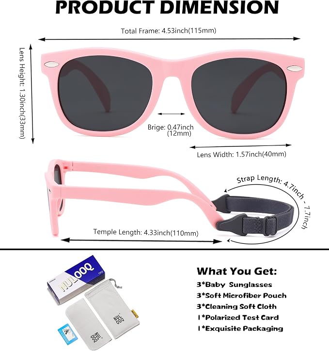 Polarized Baby Sunglasses with Strap - Unbreakable Flexible Infant Sunglasses for Toddlers Age 0-24 Months