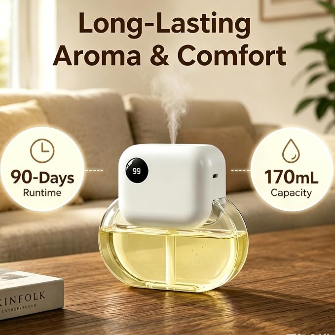 Aromatherapy Diffuser & Essential Oil Set - GloryAir 170ML Essential Oil Diffuser for Home with 6 Adjustable Mist Levels, 90 Days Runtime, Quiet 35dB, 7-Color Lights, Diffuser for Room(Rose Amber)