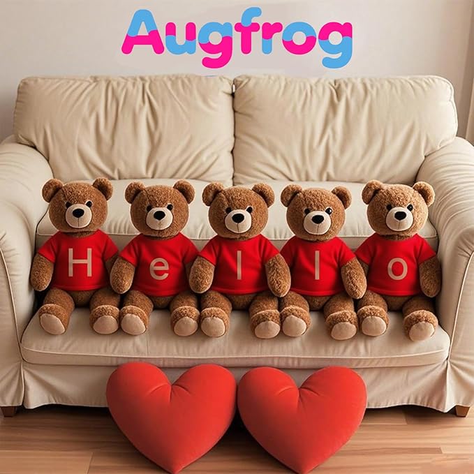 Plush Teddy Bear Clothing Set, Red T-Shirts, Cotton, Basic Style, Easy Put-On Design, 8 Pack