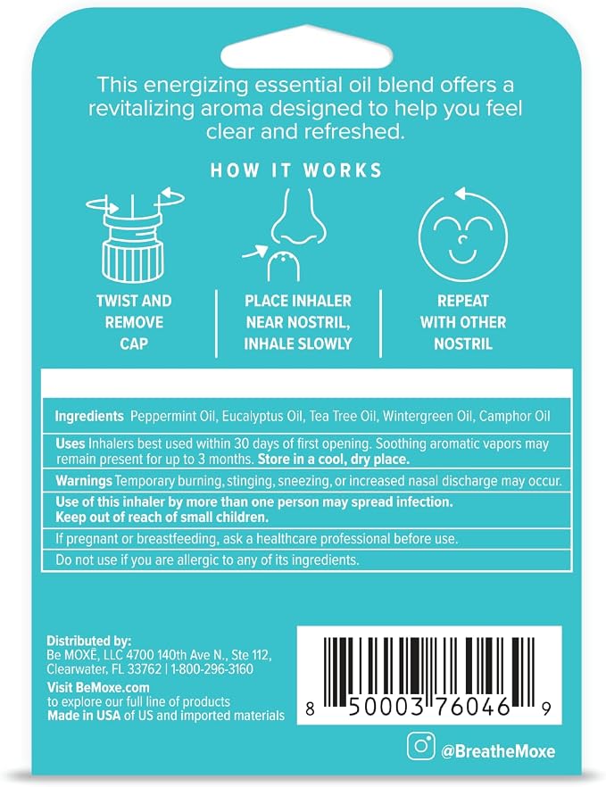MOXE Frost - Energizing Aromatherapy Nasal Inhaler - Alleviate Headaches, Boost Focus & Energy - Cooling Sinus Blaster - Includes Peppermint, Eucalyptus, & Wintergreen Essential Oils - USA (1-Pack)