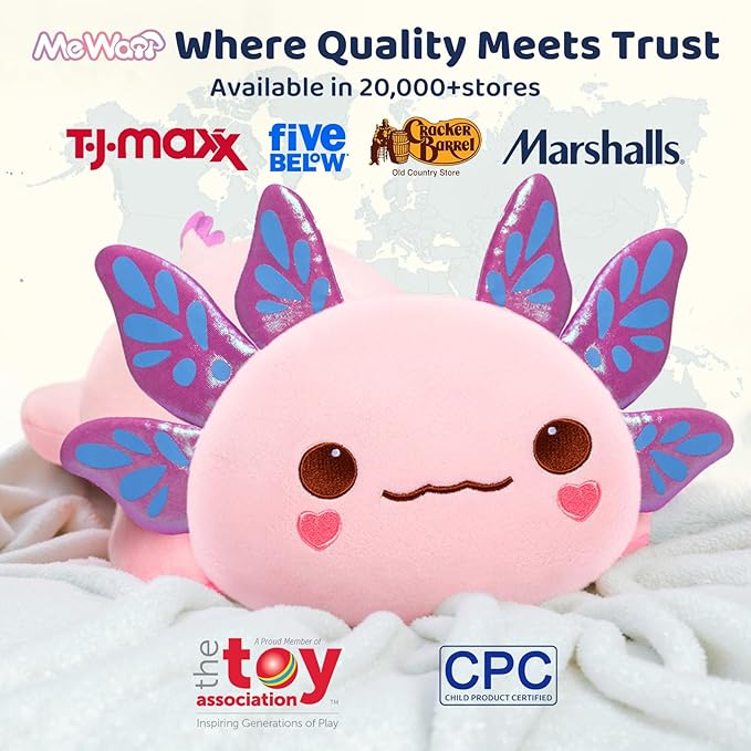 Cute Axolotl Plush Pillow, Kawaii Plushies Pink Axolotl Stuffed Animals, Squishy Plushies, Cuddle Plush Pillow for Kids & Girls (13 Inch)