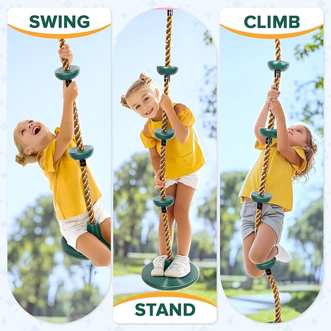 Climbing Rope Tree Swing with Platforms and Swing Seat Outdoor Playground Accessories for Kids Including Hanging Strap & Carabiner