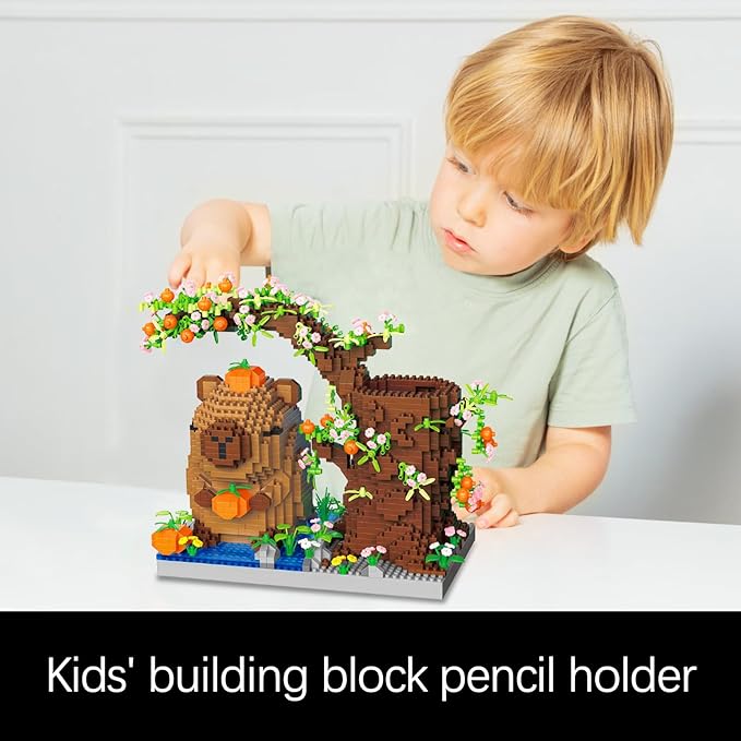 Capy-bara Pen Holder Building Blocks Set, Cute Pumpkin,Animals,Flowers,Tree Building Bonsai Kit Gifts Toy for Kids Age 8 9 10 11 12, Office Home Decoration, Gift for Boys Girls Adult(1890PCS)