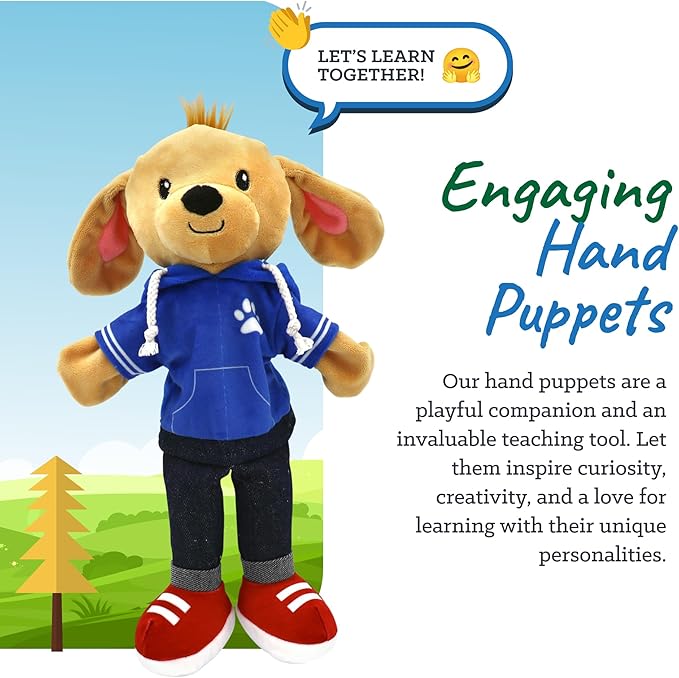 Sharewood Forest Friends Dougie The Dog Hand Puppet - Stuffed Animal for Toddlers, Kids, Teachers, Daycare & School - Perfect for Puppet Theatre and Creative Play