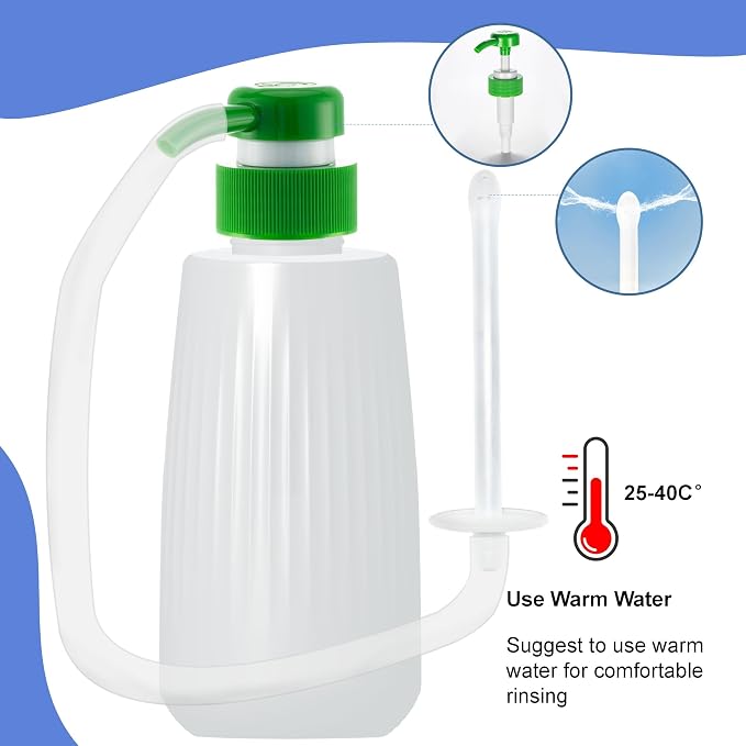 350ml Intimate Cleansing Kit- Enema Kit, Portable Personal Irrigator with Press Pump, Silicone Hose & Reusable Nozzles for Home & Travel Use
