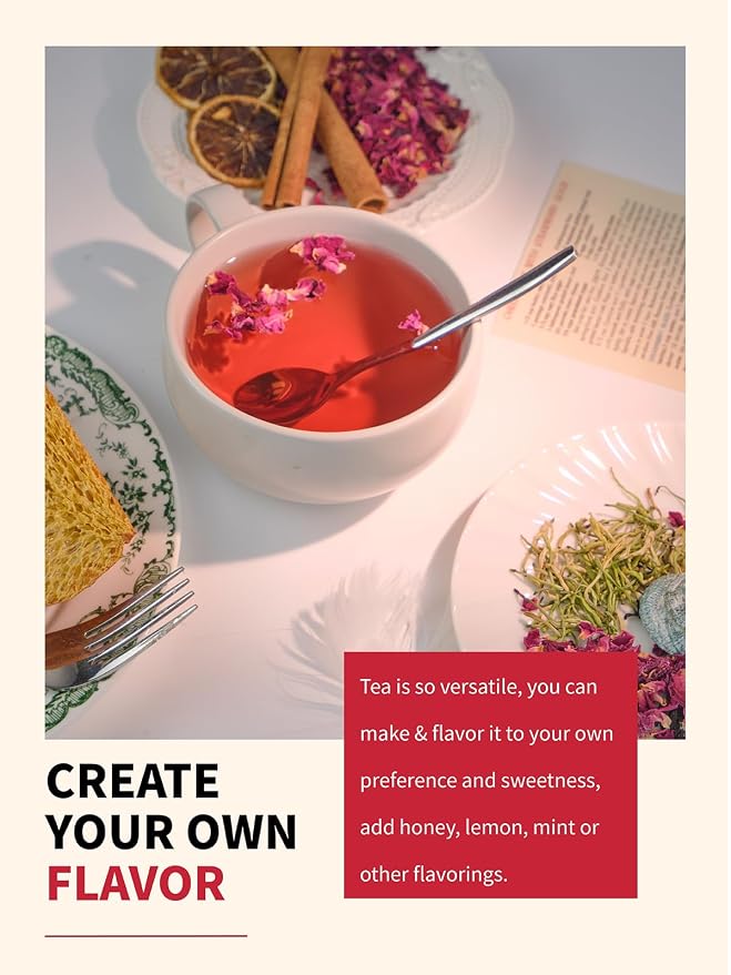 TeeLux Rose Petals Tea, Premium Food Grade Dried Rose Flowers for Drinks, Baking, DIY Beauty, Crafts, All Natural, Caffeine Free, 2.82oz