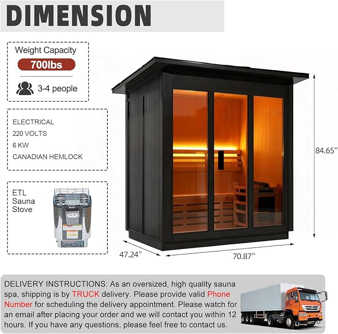 Outdoor Steam Sauna 3 Person, Canadian Hemlock Sauna Room with 6KW ETL Toule Heater, Traditional Backyard Sauna Spa with Asphalt Shingles, Luxury Sauna Accessories for Home & Garden