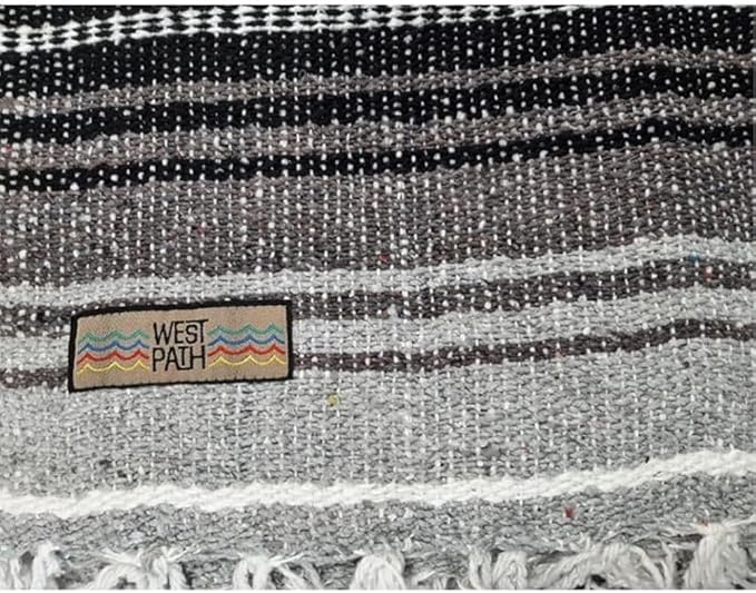 Open Road Goods Bulk Falsa Blankets - Handwoven Authentic Mexican Falsa - Great for Weddings, Yoga, Beach, Picnics, or Mexican Throw! (Black/Grey, 7 Pack)