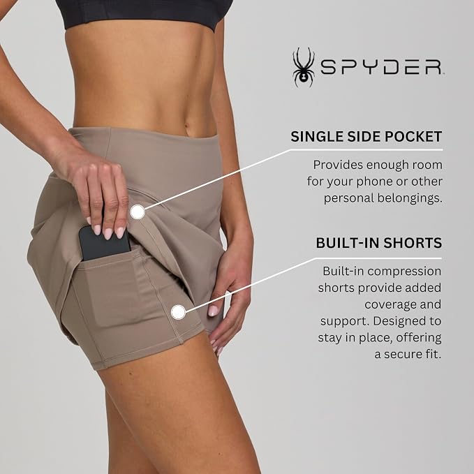 Spyder Skorts for Women - Built-in Shorts, Skirt for Golf Tennis Pickleball | Stretch fabric; true to size; inner shorts liner; lightweight; breathable; ideal for gym, running, yoga, hiking, work outs