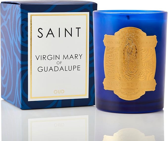 SAINT Virgin Mary of Guadalupe Scented Candle, Blue | Includes Prayer and Prayer Coin - Soy Coconut Aromatherapy Candle with 80 Hour Burn Time, Special Edition