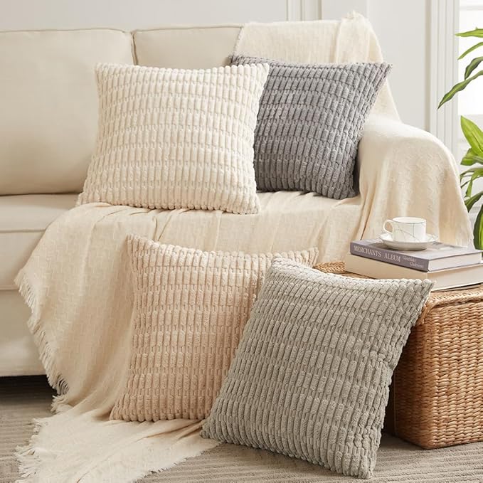 Fancy Homi 4 Packs Decorative Throw Pillow Covers for Living Room Couch Bed, Modern Farmhouse Boho Home Décor Accent Cushion Case, 24" x 24", Tan